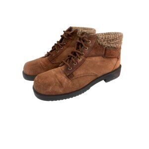 Rugged Outback Womens Brown Suede Ankle Boots Knit Cuffs Lace Up Size 6.5 Wide